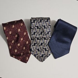 3 Basics by Croft & Barrow Mens Silk Neck Ties 3 Set Lot Blue/Navy Maroon/Gold